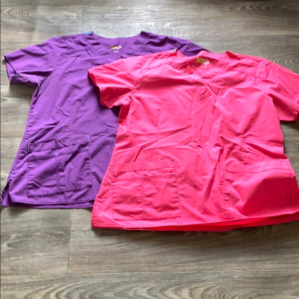 Pink and purple scrub top